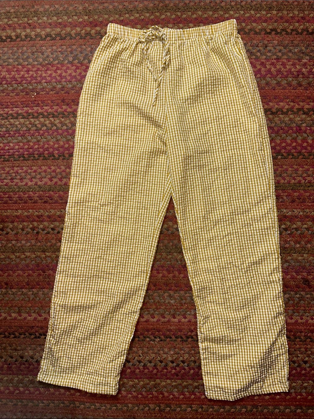 Gingham beige yellow Pull-On pants high rise